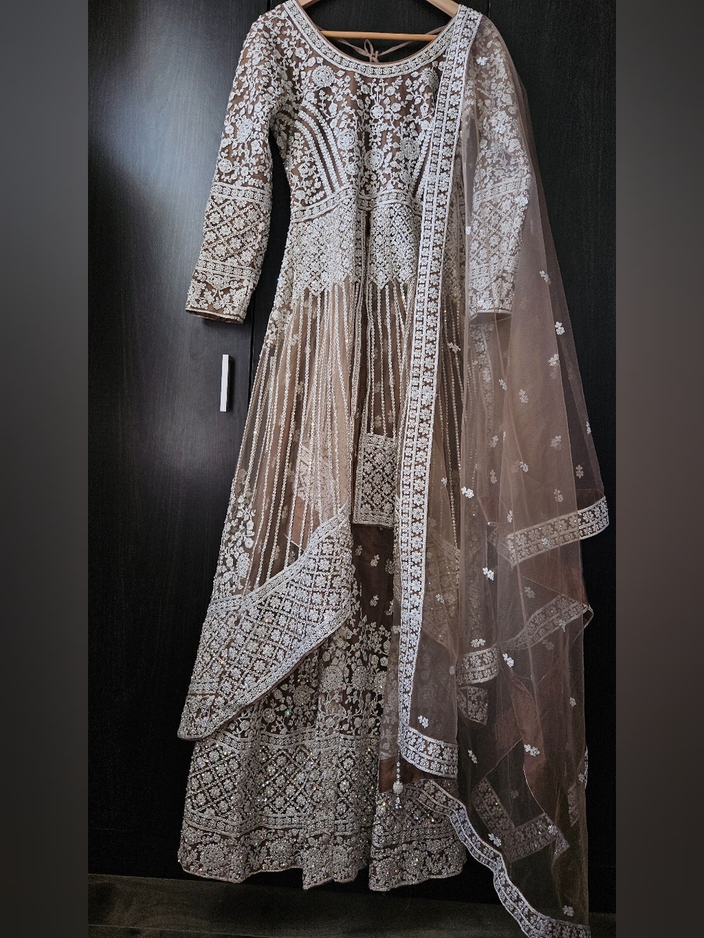 Indian Embroidered Maxi Dress in Brown & Silver